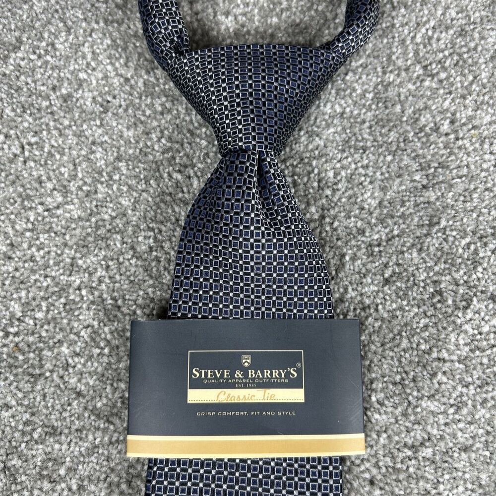 Steve & Barry’s 100% Silk Necktie Geometric Design New NWT Men’s Blue